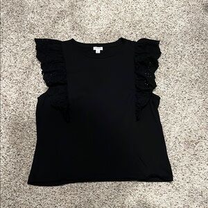 J CREW Black Ruffle Sleeveless KNIT Top